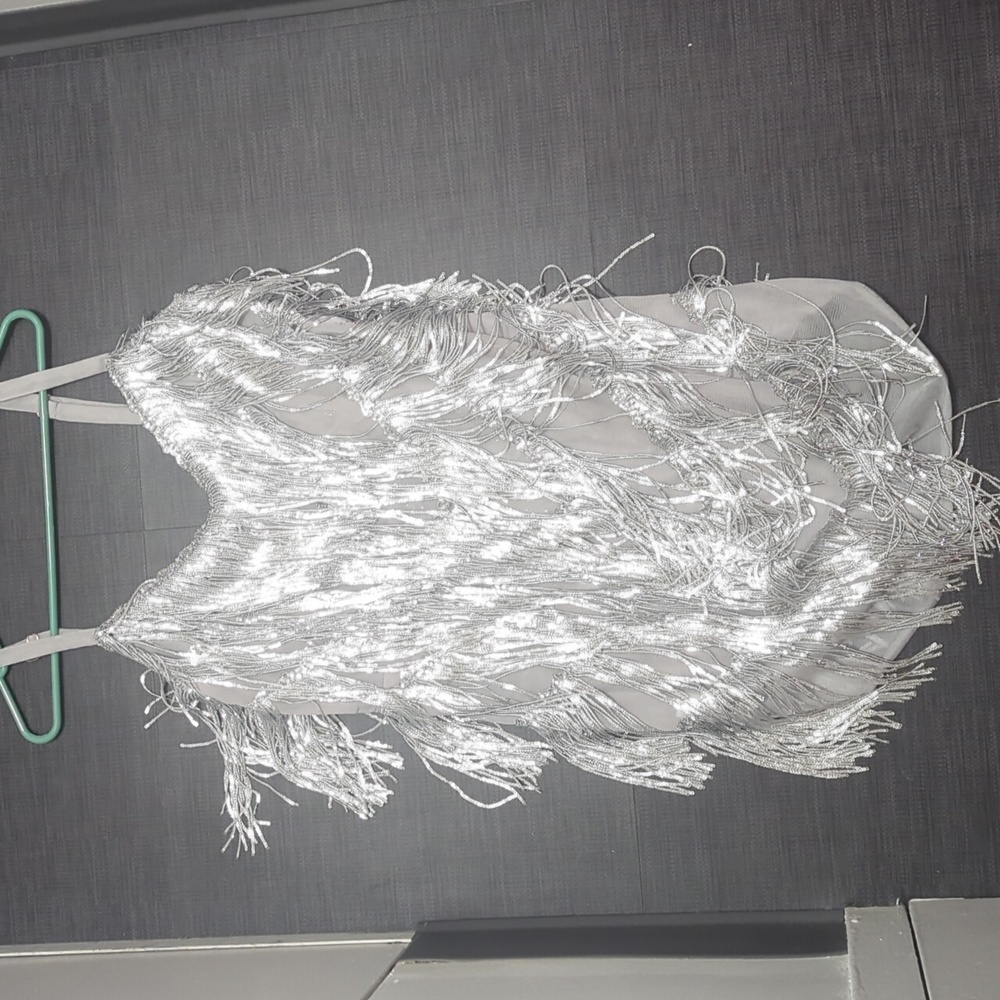 Silver fringe dress, fashion nova, xl